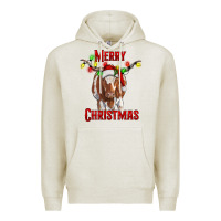 Oatmeal Heather Merry Christmas Longhorn Cow Premium Hoodie - RanaPortraitStore