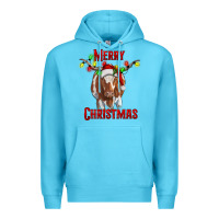 Ocean Blue Merry Christmas Longhorn Cow Premium Hoodie - RanaPortraitStore