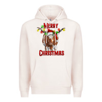 Pale Pink Merry Christmas Longhorn Cow Premium Hoodie - RanaPortraitStore
