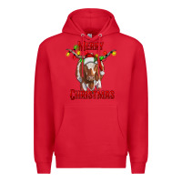 Red Merry Christmas Longhorn Cow Premium Hoodie - RanaPortraitStore