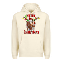 Sandshell Merry Christmas Longhorn Cow Premium Hoodie - RanaPortraitStore