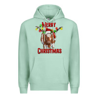 Seafoam Merry Christmas Longhorn Cow Premium Hoodie - RanaPortraitStore