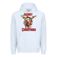 White Merry Christmas Longhorn Cow Premium Hoodie - RanaPortraitStore