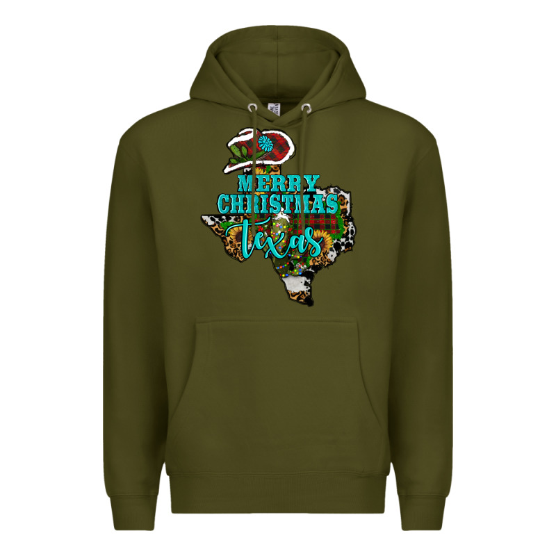 Merry Christmas Texas Map Premium Hoodie by RanaPortraitStore | Teevron