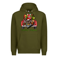 Army Green Merry Christmas Farm Truck With Baby Cow Premium Hoodie - RanaPortraitStore
