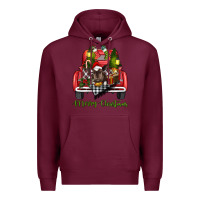 Burgundy Merry Christmas Farm Truck With Baby Cow Premium Hoodie - RanaPortraitStore