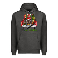 Charcoal Heather Merry Christmas Farm Truck With Baby Cow Premium Hoodie - RanaPortraitStore