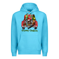 Ocean Blue Merry Christmas Farm Truck With Baby Cow Premium Hoodie - RanaPortraitStore