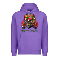 Purple Merry Christmas Farm Truck With Baby Cow Premium Hoodie - RanaPortraitStore