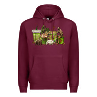 Burgundy bear coffee cups Premium Hoodie - texasbilliewilder