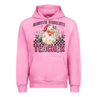 Fuchsia Pink santa's favorite teacher Urban Hoodie - MaliasSmallBusiness