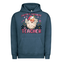Pigment Midnight Navy santa's favorite teacher Urban Hoodie - MaliasSmallBusiness