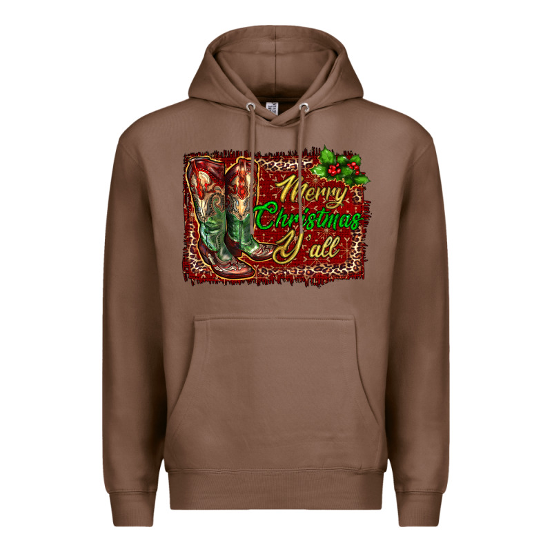 Merry Christmas Y'all Boots Premium Hoodie by RanaPortraitStore | Teevron