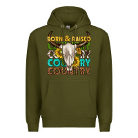 Army Green born and raised country western Premium Hoodie - texasbilliewilder