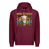 Burgundy born and raised country western Premium Hoodie - texasbilliewilder