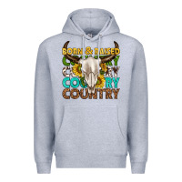 Heather Grey born and raised country western Premium Hoodie - texasbilliewilder