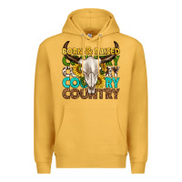 Mustard born and raised country western Premium Hoodie - texasbilliewilder
