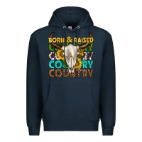 Navy born and raised country western Premium Hoodie - texasbilliewilder