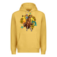 Antique Gold bucking horse with cowboy and sunflower Premium Hoodie - texasbilliewilder