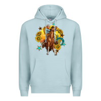 Blue Mist bucking horse with cowboy and sunflower Premium Hoodie - texasbilliewilder
