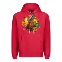 Cardinal bucking horse with cowboy and sunflower Premium Hoodie - texasbilliewilder