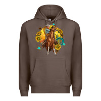 Coffee bucking horse with cowboy and sunflower Premium Hoodie - texasbilliewilder