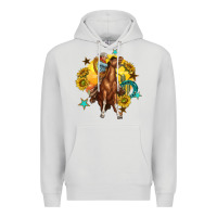 Dove Grey bucking horse with cowboy and sunflower Premium Hoodie - texasbilliewilder
