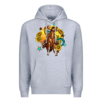 Heather Grey bucking horse with cowboy and sunflower Premium Hoodie - texasbilliewilder