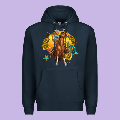 Premium Hoodie bucking horse with cowboy and sunflower