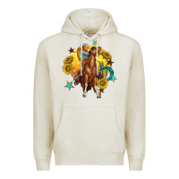 Oatmeal Heather bucking horse with cowboy and sunflower Premium Hoodie - texasbilliewilder