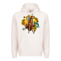 Pale Pink bucking horse with cowboy and sunflower Premium Hoodie - texasbilliewilder