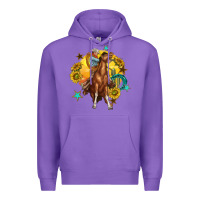 Purple bucking horse with cowboy and sunflower Premium Hoodie - texasbilliewilder