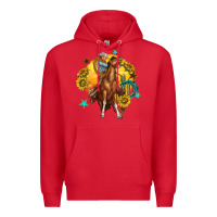 Red bucking horse with cowboy and sunflower Premium Hoodie - texasbilliewilder