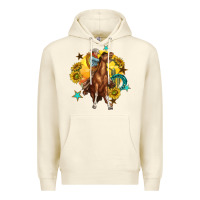 Sandshell bucking horse with cowboy and sunflower Premium Hoodie - texasbilliewilder