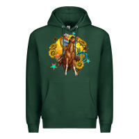 Sports Green bucking horse with cowboy and sunflower Premium Hoodie - texasbilliewilder