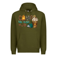 Army Green camp life coffee with coffee cup Premium Hoodie - texasbilliewilder