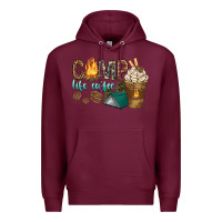 Burgundy camp life coffee with coffee cup Premium Hoodie - texasbilliewilder