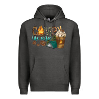 Charcoal Heather camp life coffee with coffee cup Premium Hoodie - texasbilliewilder
