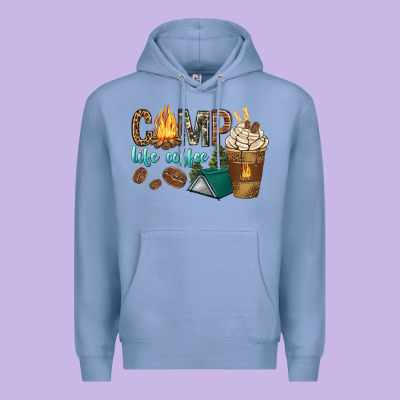 Premium Hoodie camp life coffee with coffee cup