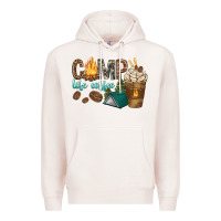 Pale Pink camp life coffee with coffee cup Premium Hoodie - texasbilliewilder