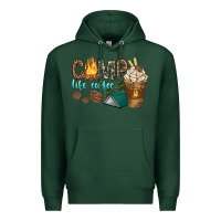 Sports Green camp life coffee with coffee cup Premium Hoodie - texasbilliewilder