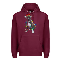 Burgundy Pitbull With Christmas Lights Premium Hoodie - RanaPortraitStore