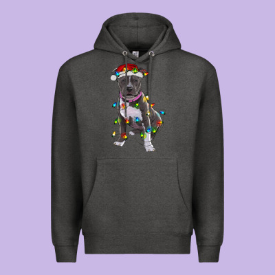 Premium Hoodie Pitbull With Christmas Lights