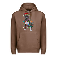 Chestnut Pitbull With Christmas Lights Premium Hoodie - RanaPortraitStore