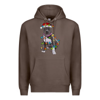 Coffee Pitbull With Christmas Lights Premium Hoodie - RanaPortraitStore