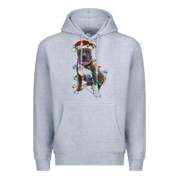 Heather Grey Pitbull With Christmas Lights Premium Hoodie - RanaPortraitStore