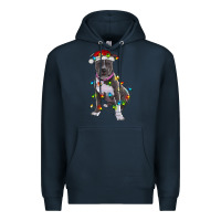 Navy Pitbull With Christmas Lights Premium Hoodie - RanaPortraitStore