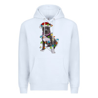 White Pitbull With Christmas Lights Premium Hoodie - RanaPortraitStore