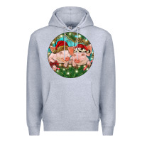 Heather Grey Christmas Pigs Premium Hoodie - RanaPortraitStore