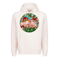 Pale Pink Christmas Pigs Premium Hoodie - RanaPortraitStore